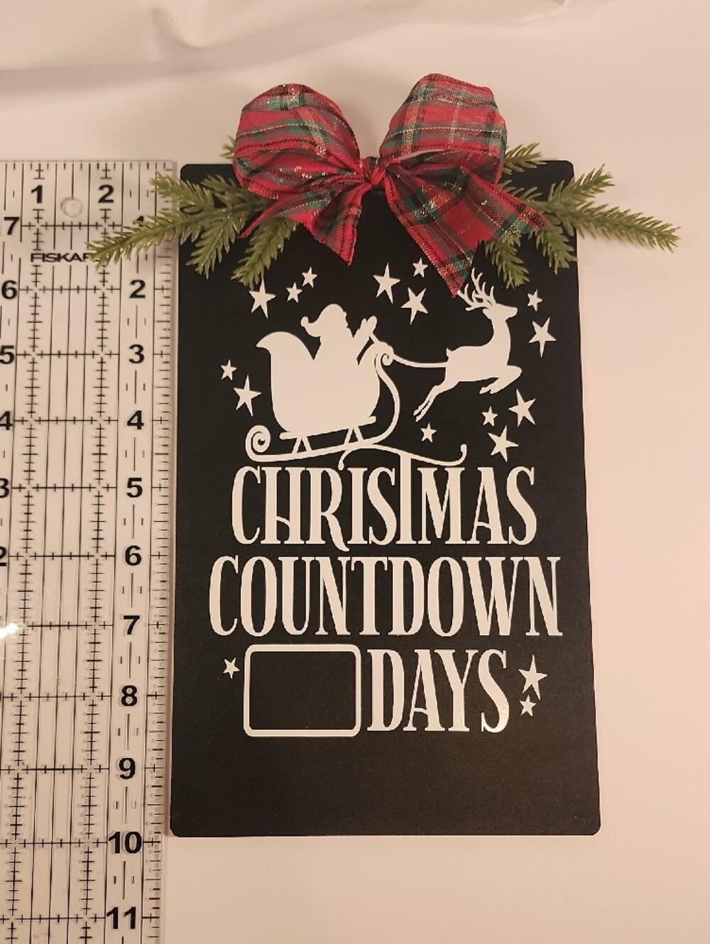 Christmas Countdown Chalkboard Sign with Red Plaid Bow - Picture 5 of 8